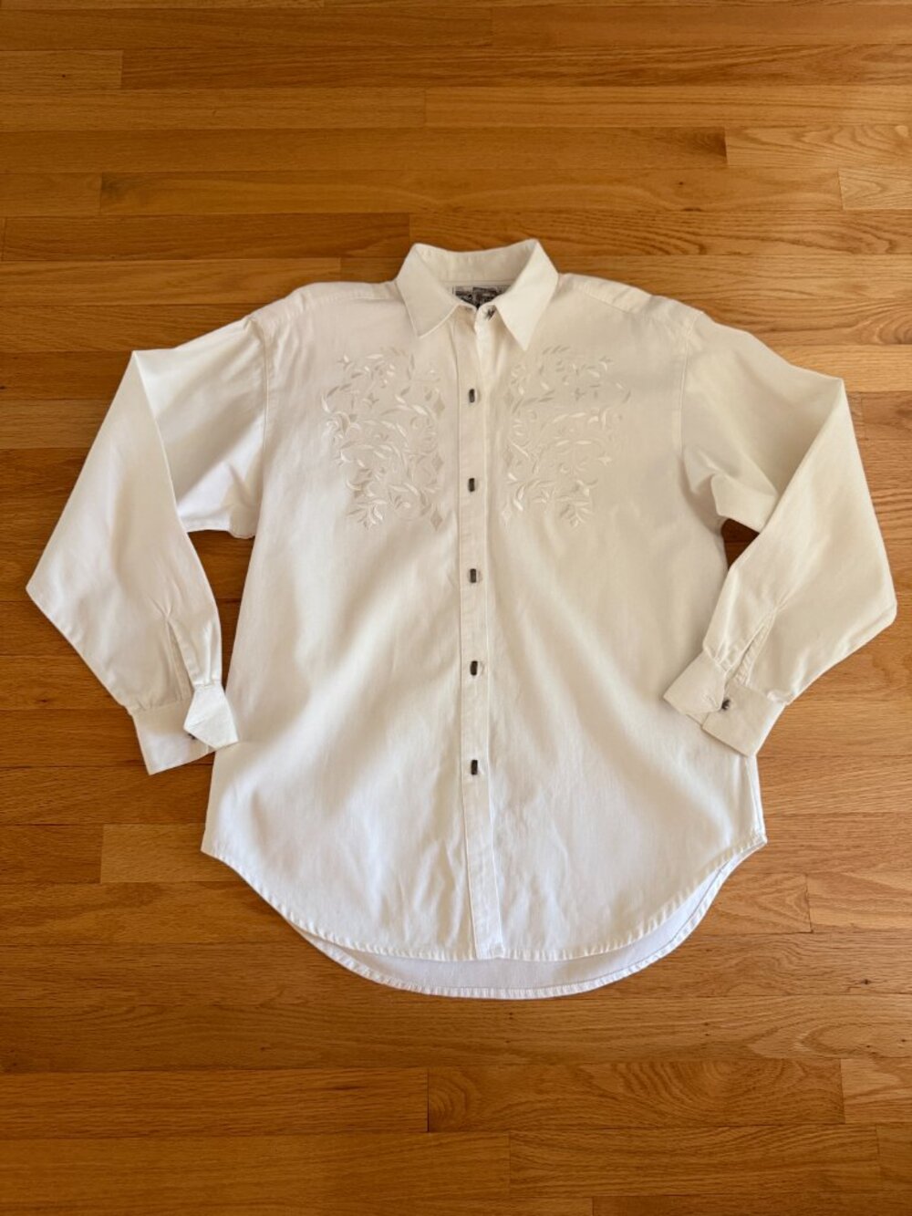 Vintage Lucchese White Cotton Embroidered Shirt Size Medium - Picture 5 of 10